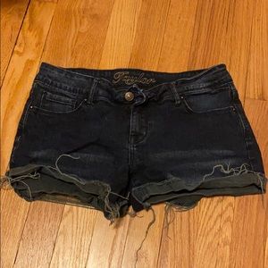 Distressed denim shorts